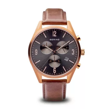 Bering Reloj de cuarzo para hombre Classic 10542-562 42mm Esfera marrón correa de malla de acero inoxidable marrón