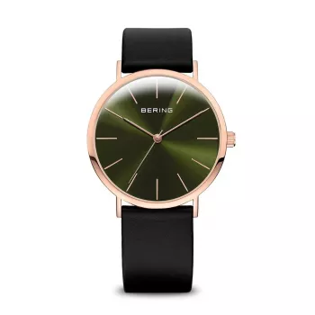 Bering Reloj hombre Classic cuarzo 36mm acero inoxidable oro rosa esfera azul correa milanesa malla 13436-469