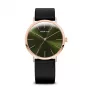 Bering Reloj hombre Classic cuarzo 36mm acero inoxidable oro rosa esfera azul correa milanesa malla 13436-469