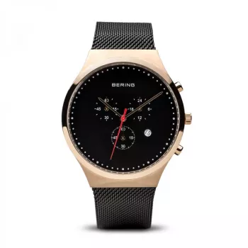 Bering Reloj hombre Classic cuarzo 40mm acero inoxidable esfera negra correa de malla 14740-166