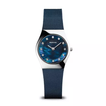 Reloj de mujer BERING Classic Collection de cuarzo 11927-307 27 mm acero inoxidable malla milanesa esfera azul