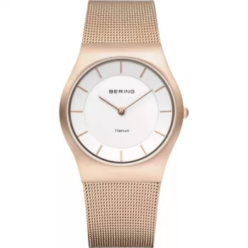 BERING Reloj de mujer Classic cuarzo analógico 35mm oro rosa acero inoxidable malla 11935-366