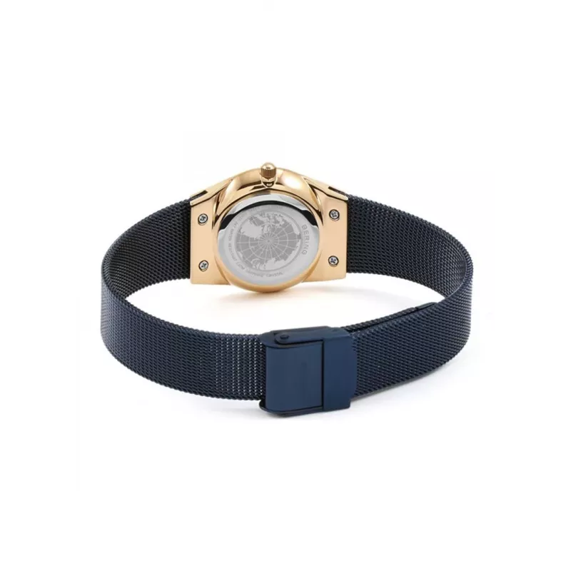 BERING Reloj de cuarzo Classic para mujer 26mm oro rosa acero inoxidable malla esfera marrón sunray