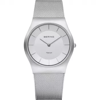 Reloj de cuarzo clásico de mujer BERING 35 mm acero inoxidable milanesa esfera blanca 11935-000