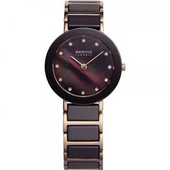 BERING Reloj para mujer 11429-765 (29 mm) - Oro rosa acero inoxidable, esfera marrón Sunray