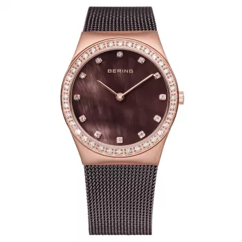 BERING Reloj mujer 12430-262 30mm oro rosa acero inoxidable malla esfera marrón sunray