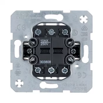 Berker 303808 Mecanismo doble conmutador, apagado/conmutado, 2x 1 polo, 10 A, 250 V, empotrar, libre de halógenos