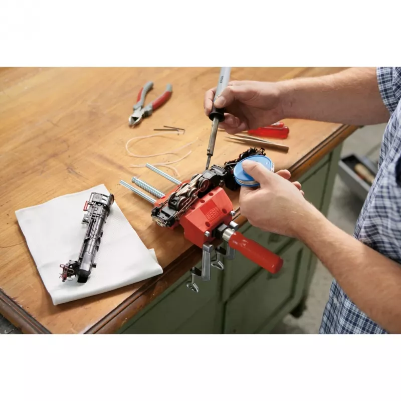 Tornillo de banco mini BESSEY S10-ST S 10, rojo, 100 mm de apertura, 50 mm de salida, con 2 abrazaderas de mesa