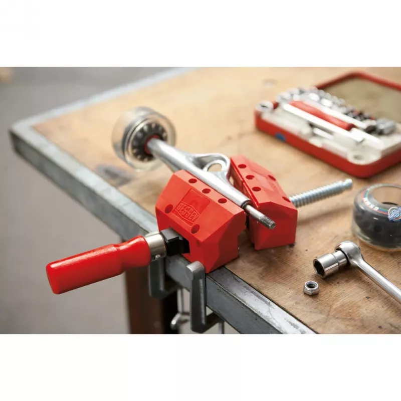 Tornillo de banco mini BESSEY S10-ST S 10, rojo, 100 mm de apertura, 50 mm de salida, con 2 abrazaderas de mesa