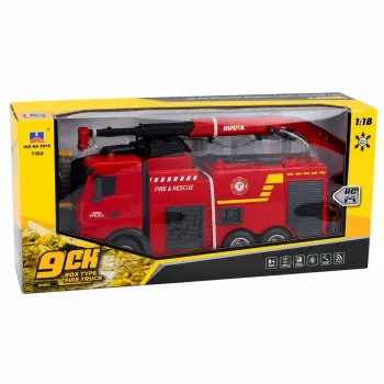 Camión de bomberos teledirigido Huina 1362 con grúa y cañón de agua, 1:18