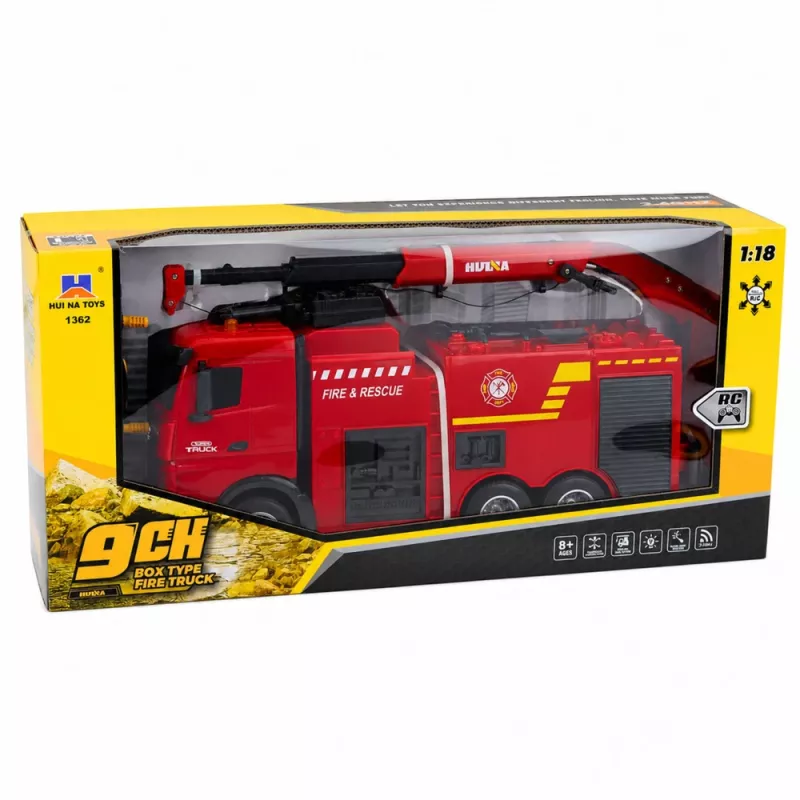Camión de bomberos teledirigido Huina 1362 con grúa y cañón de agua, 1:18