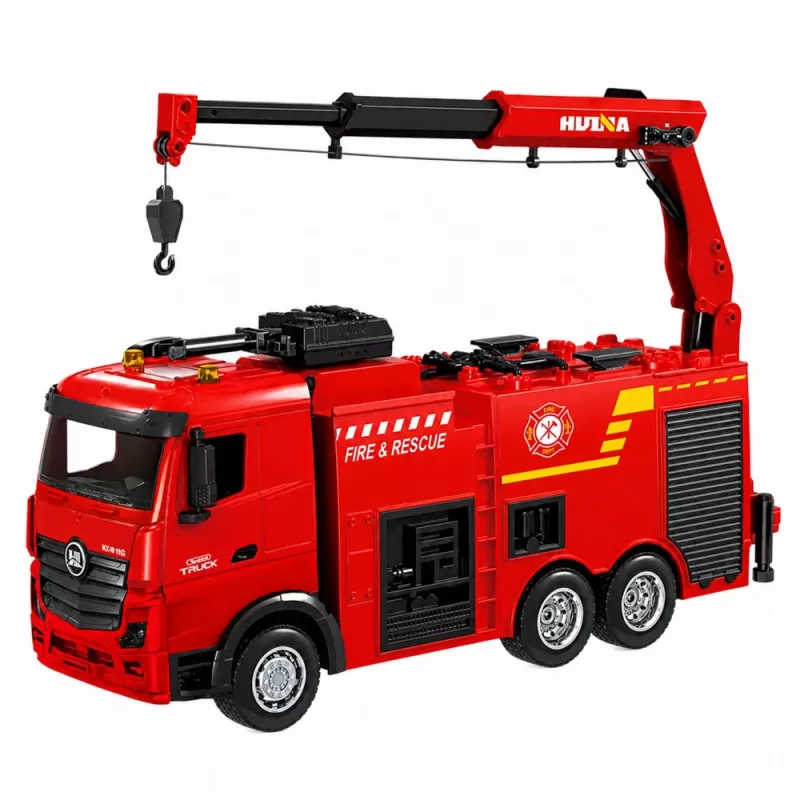 Camión de bomberos teledirigido Huina 1362 con grúa y cañón de agua, 1:18