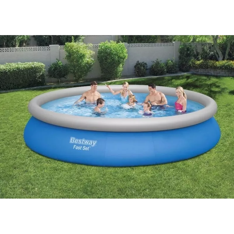 Bestway Fast Set Piscina 457 x 84 cm (15 ft) Piscina redonda inflable con bomba de filtro, capacidad 11016 L, revestimiento DuraPlus, Prismatic Stone Print