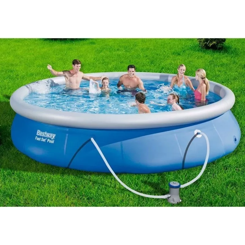 Bestway Fast Set Piscina 457 x 84 cm (15 ft) Piscina redonda inflable con bomba de filtro, capacidad 11016 L, revestimiento DuraPlus, Prismatic Stone Print