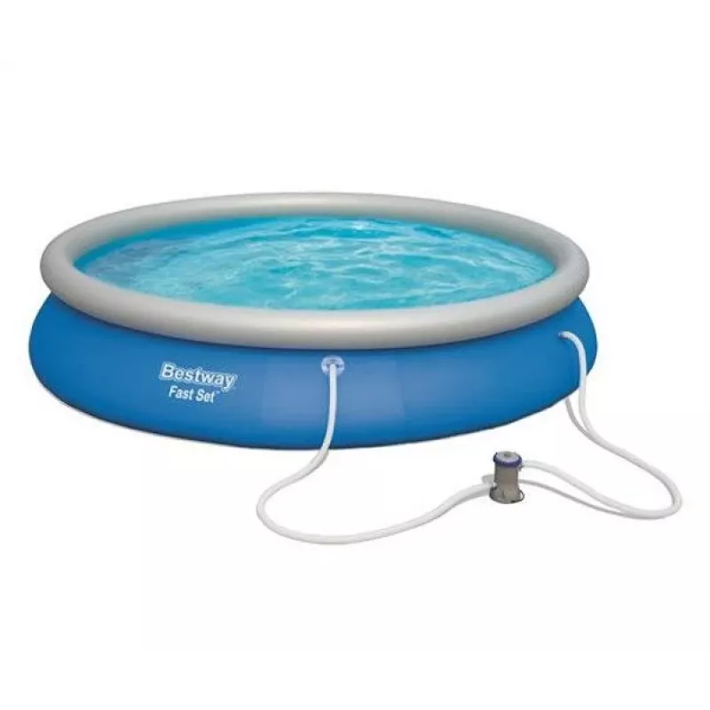 Bestway Fast Set Piscina 457 x 84 cm (15 ft) Piscina redonda inflable con bomba de filtro, capacidad 11016 L, revestimiento DuraPlus, Prismatic Stone Print
