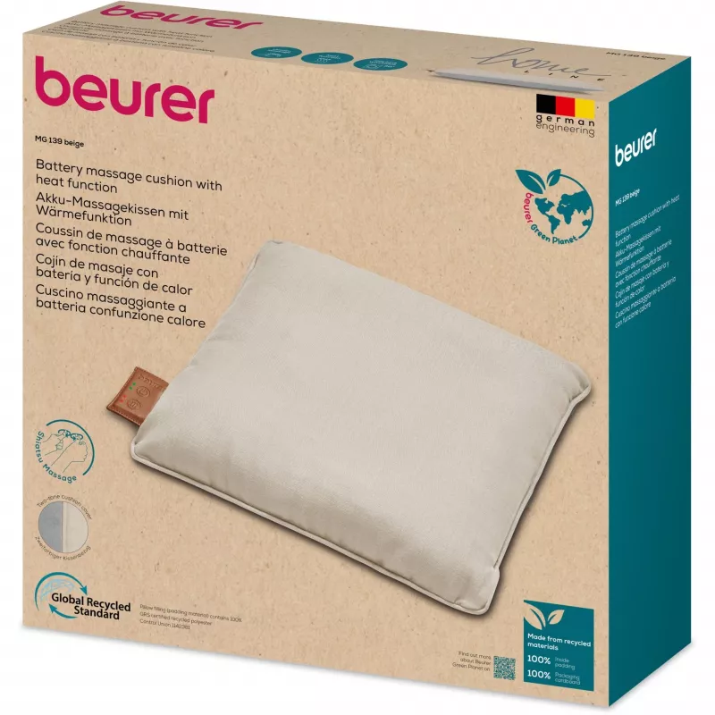 Beurer MG 139 cojín de masaje shiatsu con calor, recargable, beige 102.74