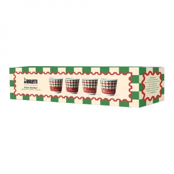 Bialetti Set de 4 vasos de espresso Tricolore, 80 ml, vidrio, colores de la bandera italiana, aptos para lavavajillas
