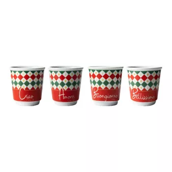 Bialetti Set de 4 vasos de espresso Tricolore, 80 ml, vidrio, colores de la bandera italiana, aptos para lavavajillas