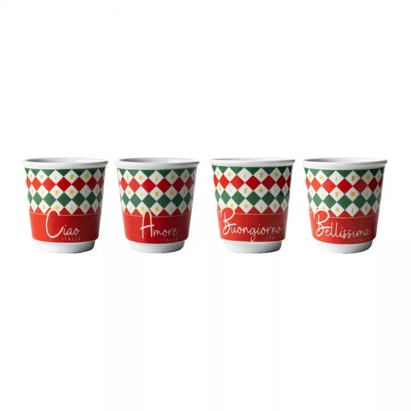 Bialetti Set de 4 vasos de espresso Tricolore, 80 ml, vidrio, colores de la bandera italiana, aptos para lavavajillas