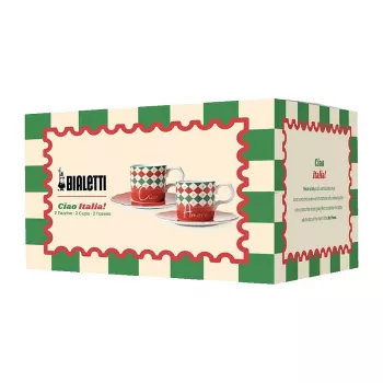 Juego de tazas de espresso Bialetti Tricolore con platillos (2 tazas, 2 platillos)