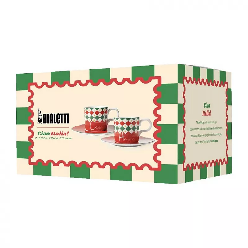 Juego de tazas de espresso Bialetti Tricolore con platillos (2 tazas, 2 platillos)