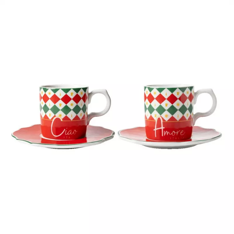 Juego de tazas de espresso Bialetti Tricolore con platillos (2 tazas, 2 platillos)