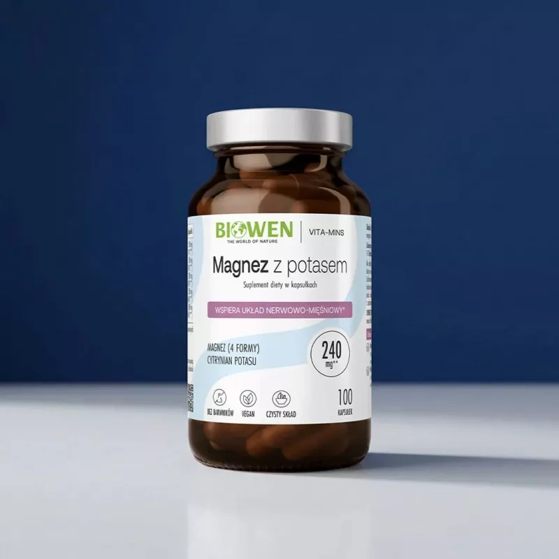 BIOWEN Magnesio 4x con potasio, suplemento alimenticio, 100 cápsulas