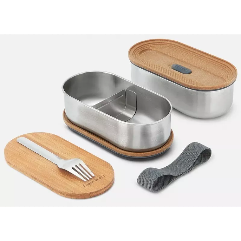 black+blum Oval Box 0,5 L recipiente de conservación con tapa de bambú y base de acero inoxidable