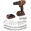 BLACK+DECKER Atornillador percutor a batería 18V BDCHD18BAFC, negro/naranja, 2 baterías de litio de 1,5 Ah, set de 80 accesorios, maletín