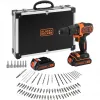 BLACK+DECKER Atornillador percutor a batería 18V BDCHD18BAFC, negro/naranja, 2 baterías de litio de 1,5 Ah, set de 80 accesorios, maletín