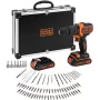 BLACK+DECKER Atornillador percutor a batería 18V BDCHD18BAFC, negro/naranja, 2 baterías de litio de 1,5 Ah, set de 80 accesorios, maletín