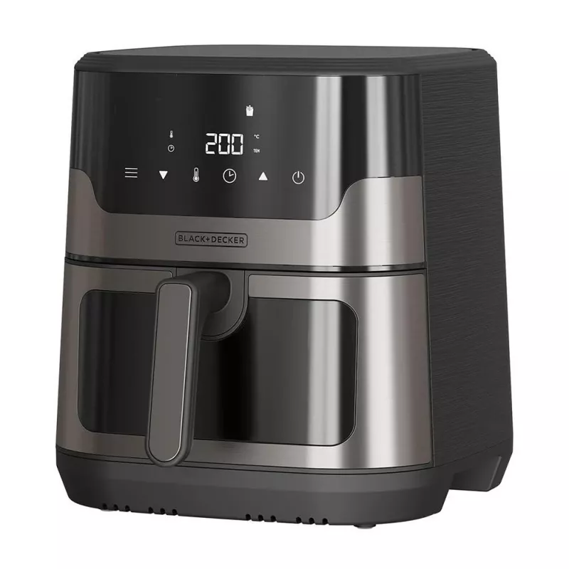 BLACK+DECKER BXAF8001E Freidora de aire digital 8L, 1700W, 8 programas, cesta antiadherente, negra