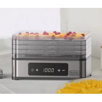 Deshidratador de fruta, setas y verduras Black+Decker BXDE401E - 400W, 5 bandejas, temporizador digital, plástico libre de BPA, Negro