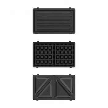 BLACK+DECKER BXSA754E sandwichera, gofrera y grill 3 en 1 con 3 placas antiadherentes intercambiables, 750 W, acero inoxidable