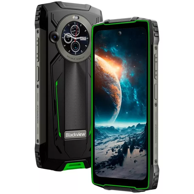 Blackview BV8200 Smartphone Rugged 4G LTE 6.5 pulgadas FHD+ 120Hz, pantalla secundaria de 1.3 pulgadas, 12GB RAM, 256GB almacenamiento, batería 8800mAh, cámaras traseras 50MP+13MP, cámara frontal 32MP, IP68/IP69K/MIL-STD-810H, NFC, huella dactilar, Verde