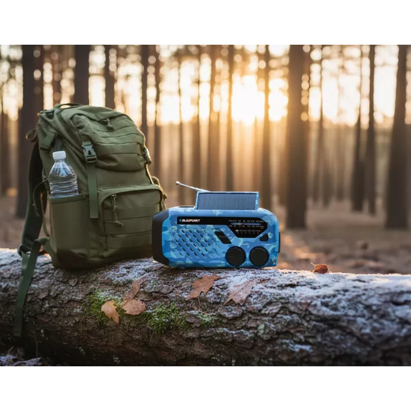 Blaupunkt ER10BC Survival radio de emergencia AM/FM con linterna LED, Blue Camo