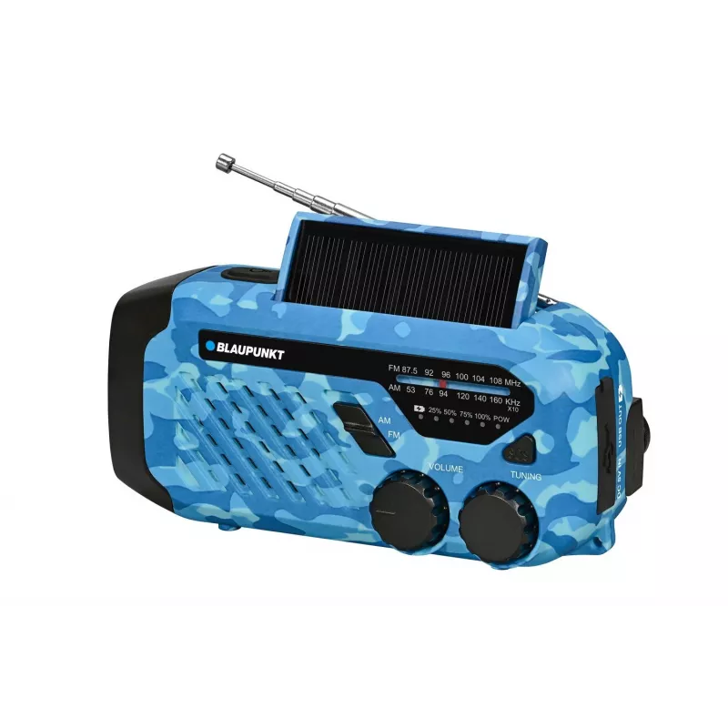 Blaupunkt ER10BC Survival radio de emergencia AM/FM con linterna LED, Blue Camo