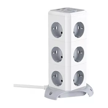 BlitzWolf BW-EC3 regleta vertical con 12 tomas, 4 puertos USB, cable de 2 m, enchufe EU