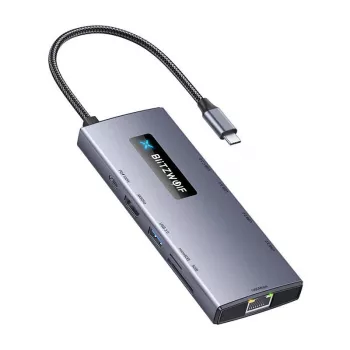 BlitzWolf BW-NEW TH8 Adaptador hub USB-C 10 en 1 con HDMI 4K, 3x USB 3.0, 2x USB 2.0, Gigabit Ethernet, 100W PD, lector de tarjetas SD/TF, Space Gray