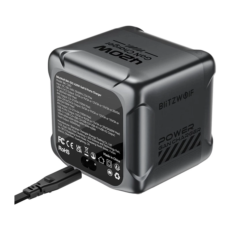 Blitzwolf BW-S33 cargador USB-A de 420W y 8 puertos, negro
