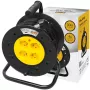 BLO PR-61 Alargador enrollable de 30m con 4 tomas Schuko, protección térmica, cable 3x1,5mm² H05VV-F, IP20, 16A/230V, máx. 3680W desenrollado
