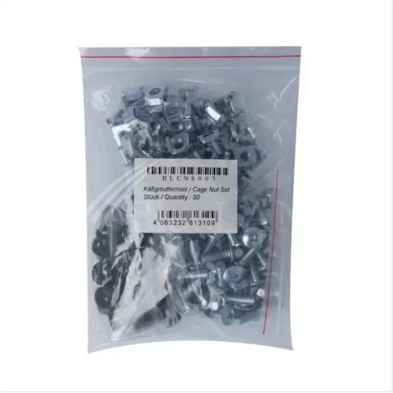 BlueOptics BlueLAN tuercas de jaula y tornillos M6 set de 50 piezas para armarios de red - panel de gestión de cables 19 pulgadas - kit de montaje acero - plateado (BLCNS003)