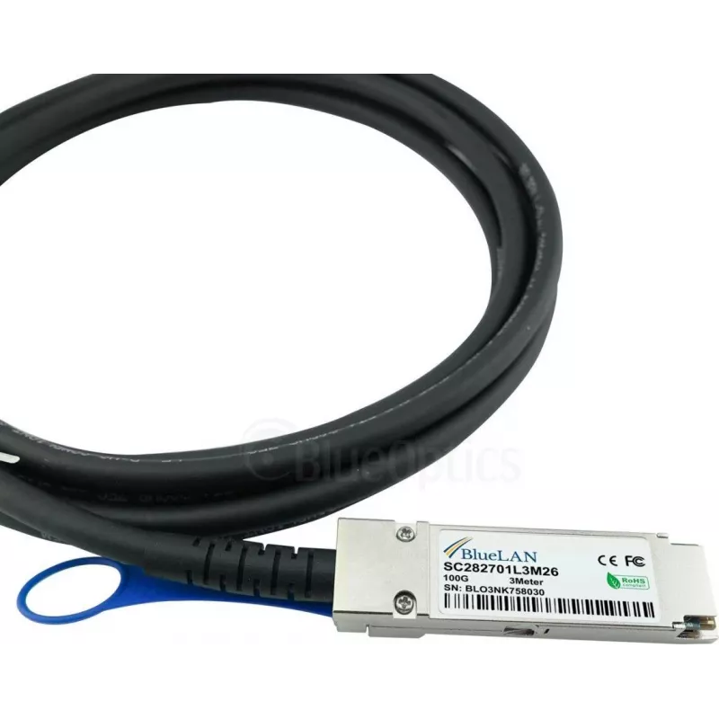 BlueOptics Dell EMC Compatible DAC-QSFP28-4SFP28-25G-BL Cable Direct Attach Breakout pasivo 100GBASE-CR4 QSFP28 a 4x25GBASE-CR SFP28, 5m, AWG26