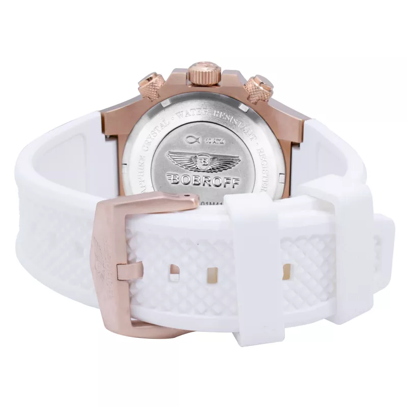 BOBROFF BF1002L25 reloj unisex analógico de cuarzo 43mm caja de acero inoxidable correa de piel negra