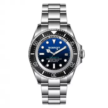 BOBROFF MAN BF003 reloj analógico de cuarzo 44mm esfera negra correa de piel auténtica
