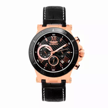 BOBROFF Reloj de pulsera analógico de cuarzo para hombre BF1001M15 44 mm correa de piel negra