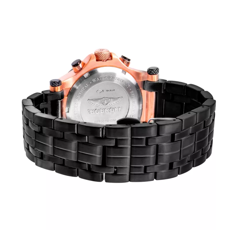 BOBROFF MAN BF1001M15M 44mm reloj analógico de cuarzo con esfera negra y correa de piel auténtica