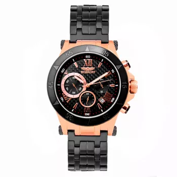 BOBROFF MAN BF1001M15M 44mm reloj analógico de cuarzo con esfera negra y correa de piel auténtica