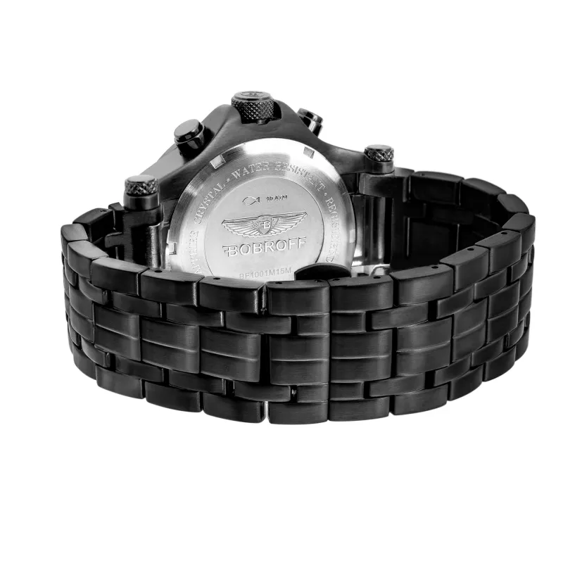 BOBROFF MAN BF1001M21M 44mm reloj de hombre analógico de cuarzo caja de acero inoxidable esfera negra correa de piel auténtica