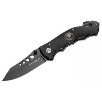 Boker Magnum USN Seals Cuchillo 01MB856 Cuchillo táctico de hoja fija, acero inoxidable 440A Clip Point con filo combinado, mango G-10, funda Kydex, negro